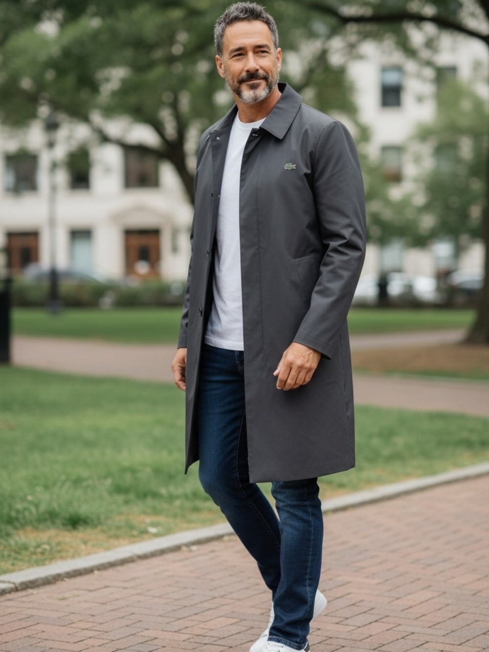 Lacoste Men's Black Single-Breasted Rain Jacket Trench Coat Small